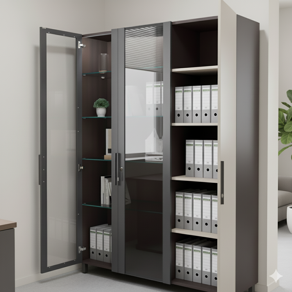 Office Cabinet with Premium File Storage and Modern Design Look, and High Durability with Glass Doors