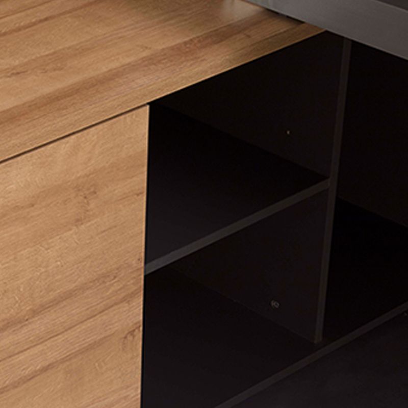 Director & Executive L-Shape Office Table Luxury Desk Made in Particle Board with Side Unit Drawer, Storage, Wire Manager & CPU Storage - Brown