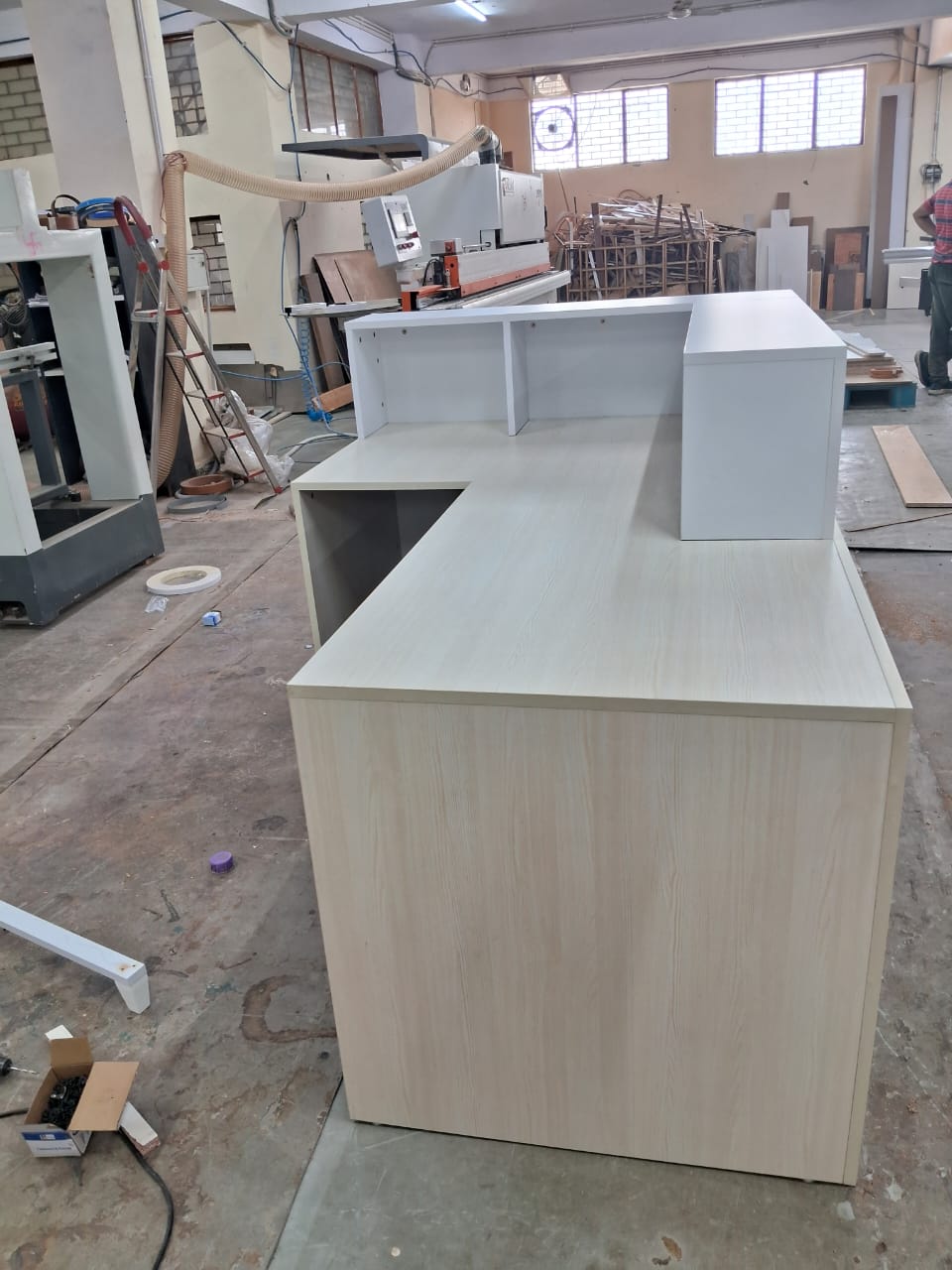 Reception Table for Office Luxury Modern L Shape Counter Stylish Design Made in MDF and Self Box & 2 Person Seating Reception Table - Off White Color