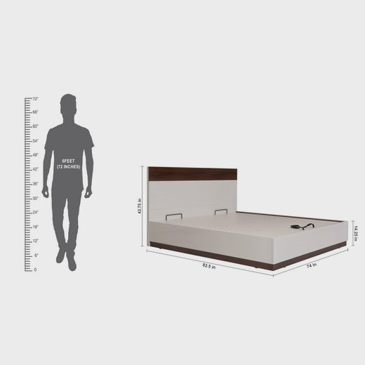 White and Brown King Size Bed with Storage in Hydraulic Design