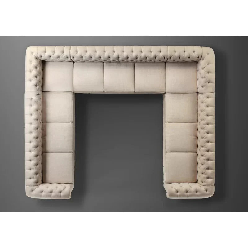 11 Seater Sofa U Shape Sofa Set Wide, Linen Upholstery Luxury And Durable Design For Living Room -Beige