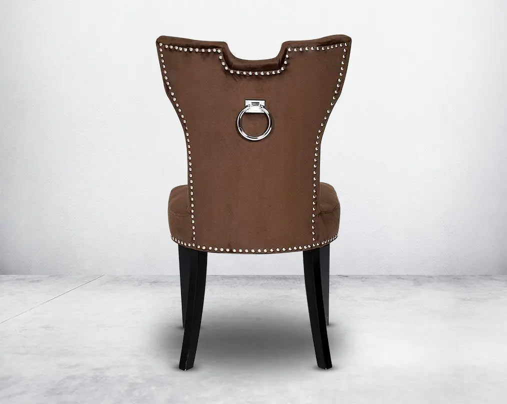 Elegant Brown Velvet Dining Chair with Studded Trim - Luxurious Home Furniture for Dining Room & Kitchen