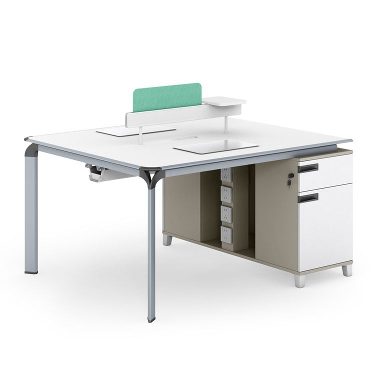 Modern 4-Person Office Workstation Desk with Storage & Privacy Panels - Ideal for Collaborative Workspaces