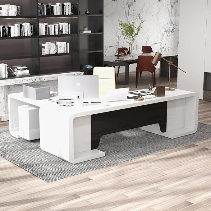 Luxury Design Director L-Shape Office Table with Round Manager & Stylish Modern for Spacious CEO Cabin
