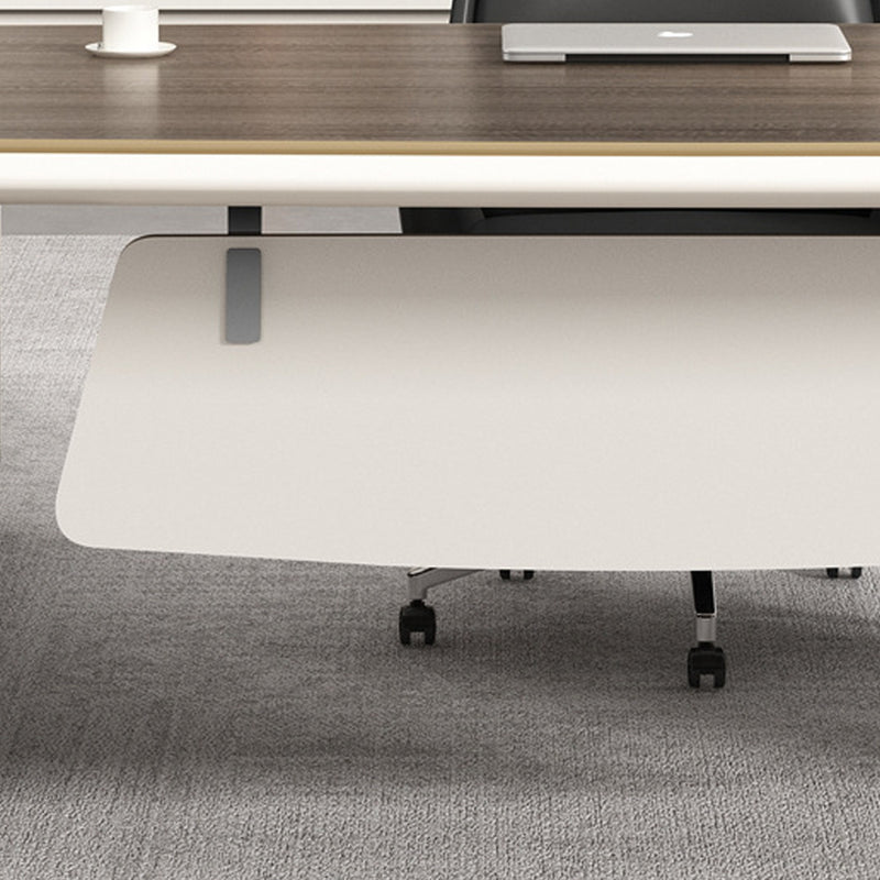 Director L-Shape Office Table Luxury Desk with Multi-Function Ports, Hettich & Blum Hardware Drawers and Ample Storage - Beige and Dark Brown