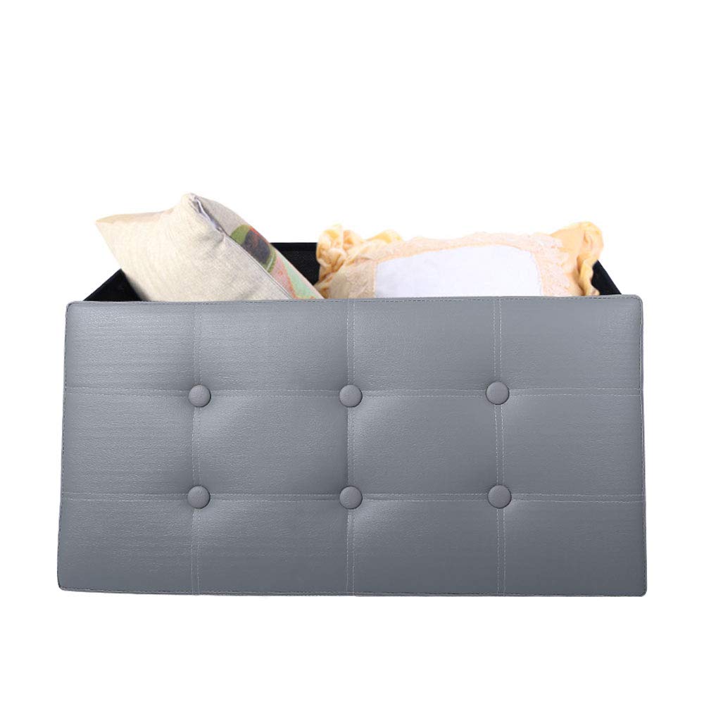 Ottoman Bench – Grey Leather Storage Padded Seat, Quick Assemble, Space-Saving Footrest and Seat for Bedroom