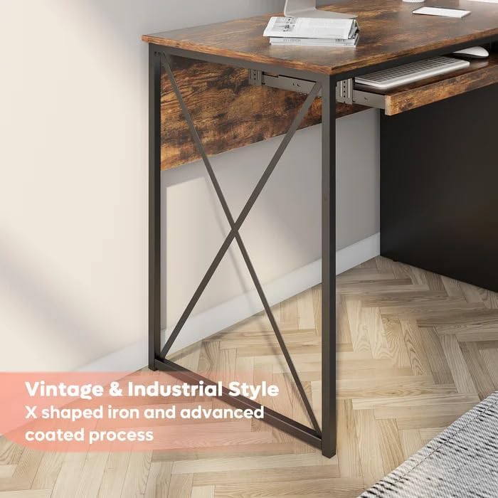 Computer Table with Side Drawer & Metal Legs