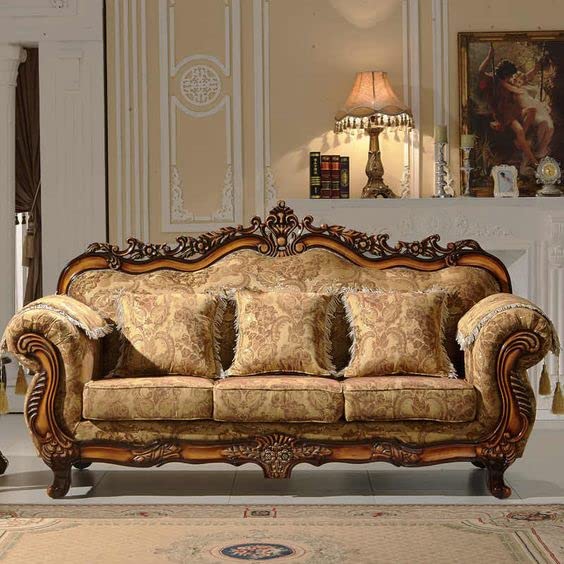 3-Seater Wooden Chaise Lounge with Suede Fabric Handcrafted Teak Wood for Home