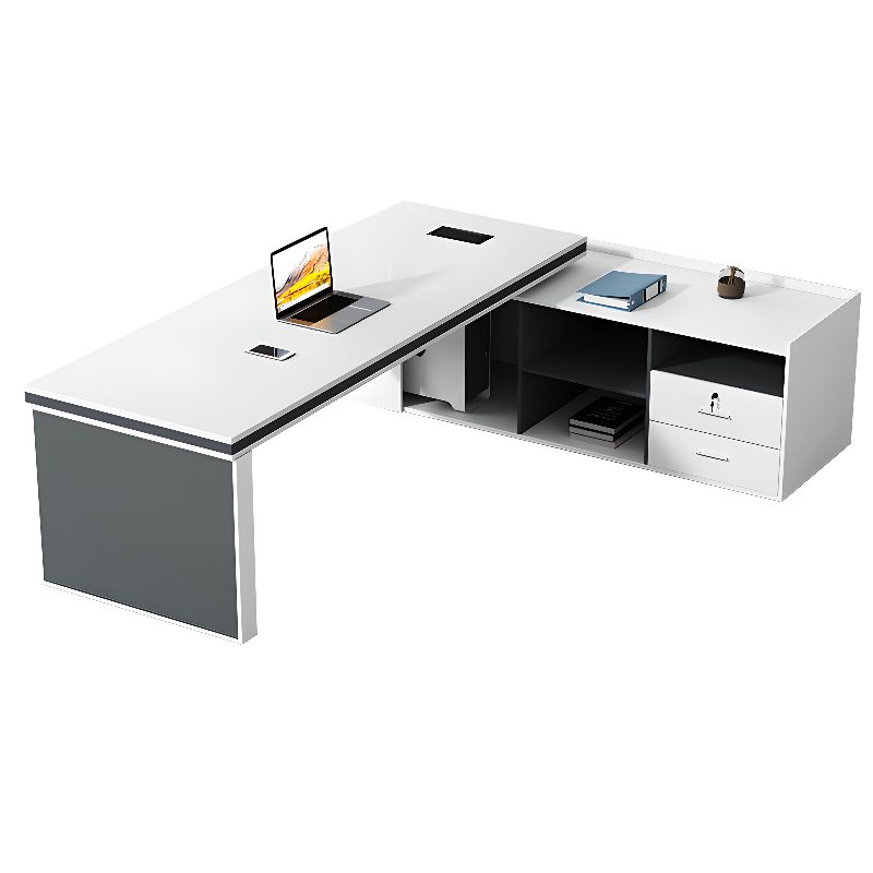 Director & Executive L-Shape Office Table Luxury Desk Made in Particle Board with Side Unit Locking Drawer, Wire Manager, and CPU Storage