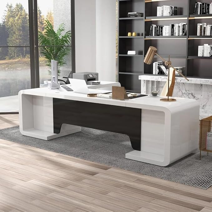 Luxury Design Director L-Shape Office Table with Round Manager & Stylish Modern for Spacious CEO Cabin