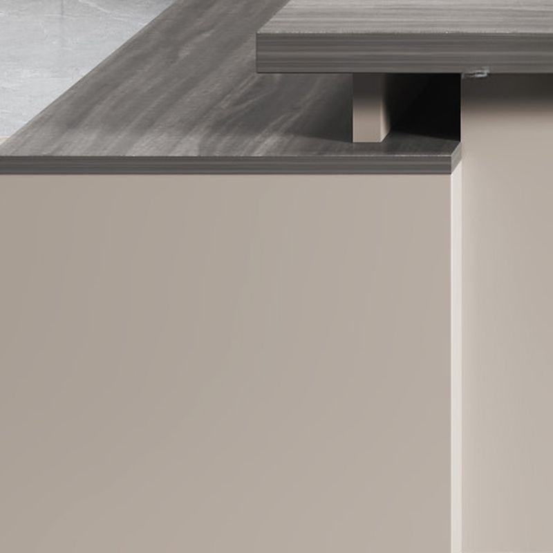 Director L-Shape Office Table Luxury Desk Made in Plywood with Wire Manager Drawers Lockable and Storage for a Modern Workspace - Beige Grey
