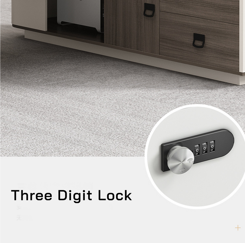 Director L-Shape Office Table Luxury Desk with Multi-Function Ports, Hettich & Blum Hardware Drawers and Ample Storage - Beige and Dark Brown