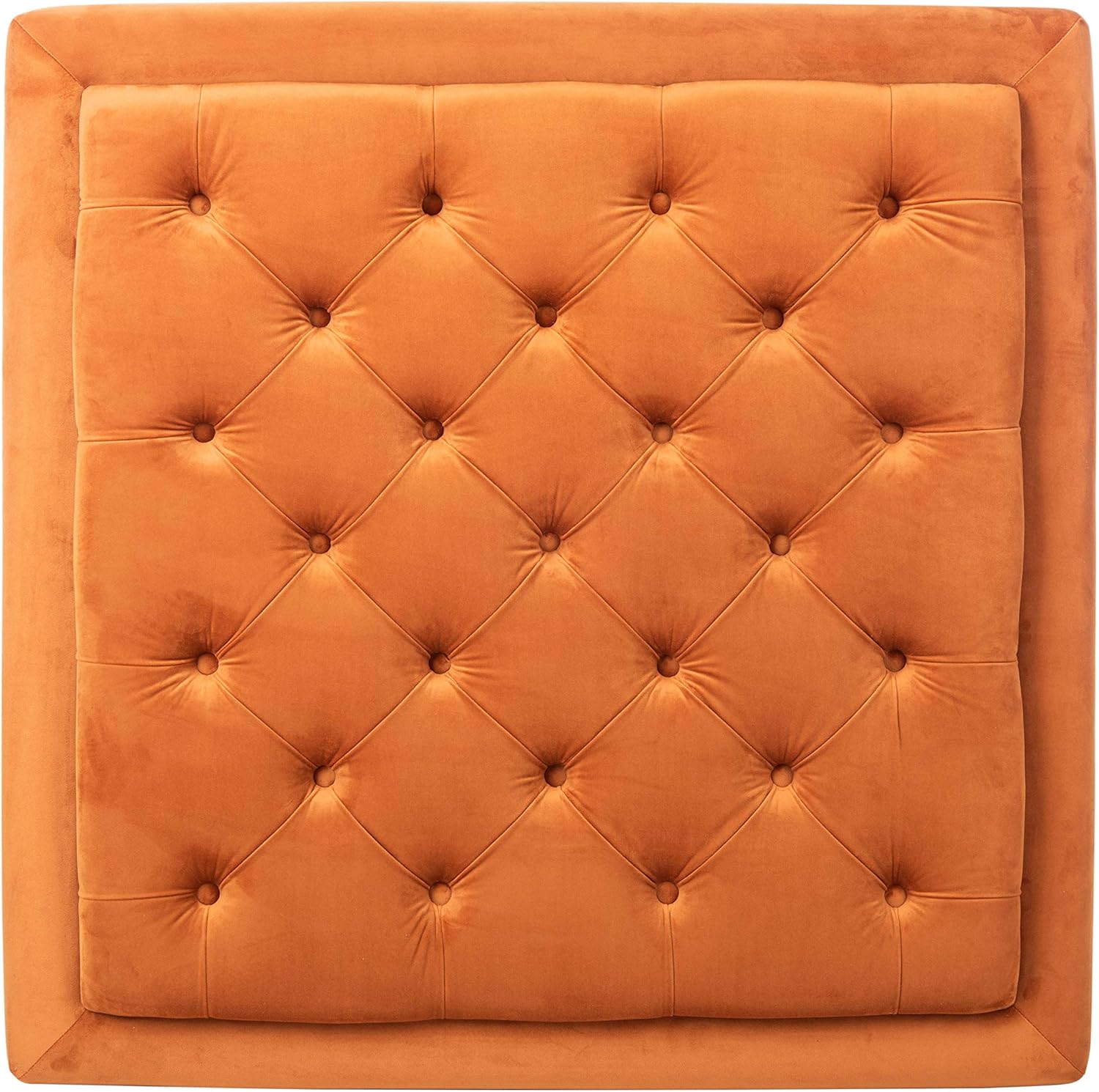 Luxurious Orange Velvet Tufted Storage Ottoman - Elegant Home Furniture Footstool with Solid Wood Legs
