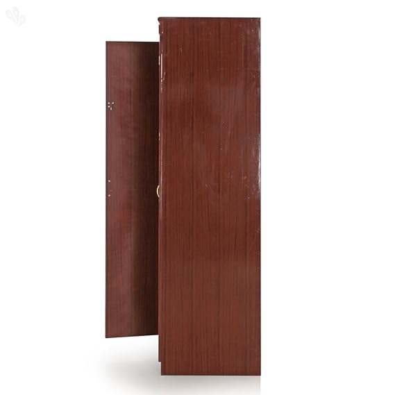 2-Door Honey Brown Wardrobe with Hanging Space, Drawers & Shelf – Compact Yet Spacious Design