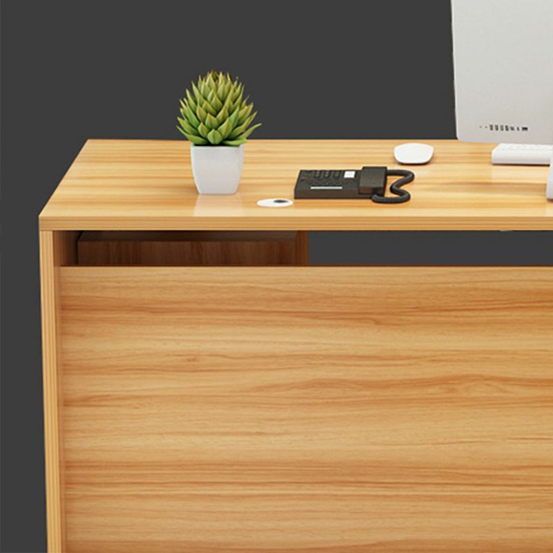 Director & Executive L-Shape Office Table Modern Luxury Desk Made in Particle Board with Side Unit Drawer, Storage, Wire Manager & CPU Storage - Brown
