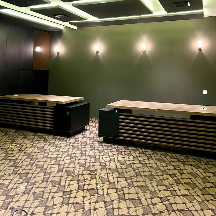 Director and Executive L-Shape Office Table Made in Particle Board with Side Unit Storage & Drawer, Wire Manager & CPU Storage - Brown