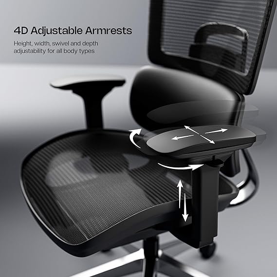 Premium Chair with Headrest, Lumbar Support, Reclining Backrest, 4D Armrests and Extendable Footrest – Ideal for Office, Desk or Computer Setup