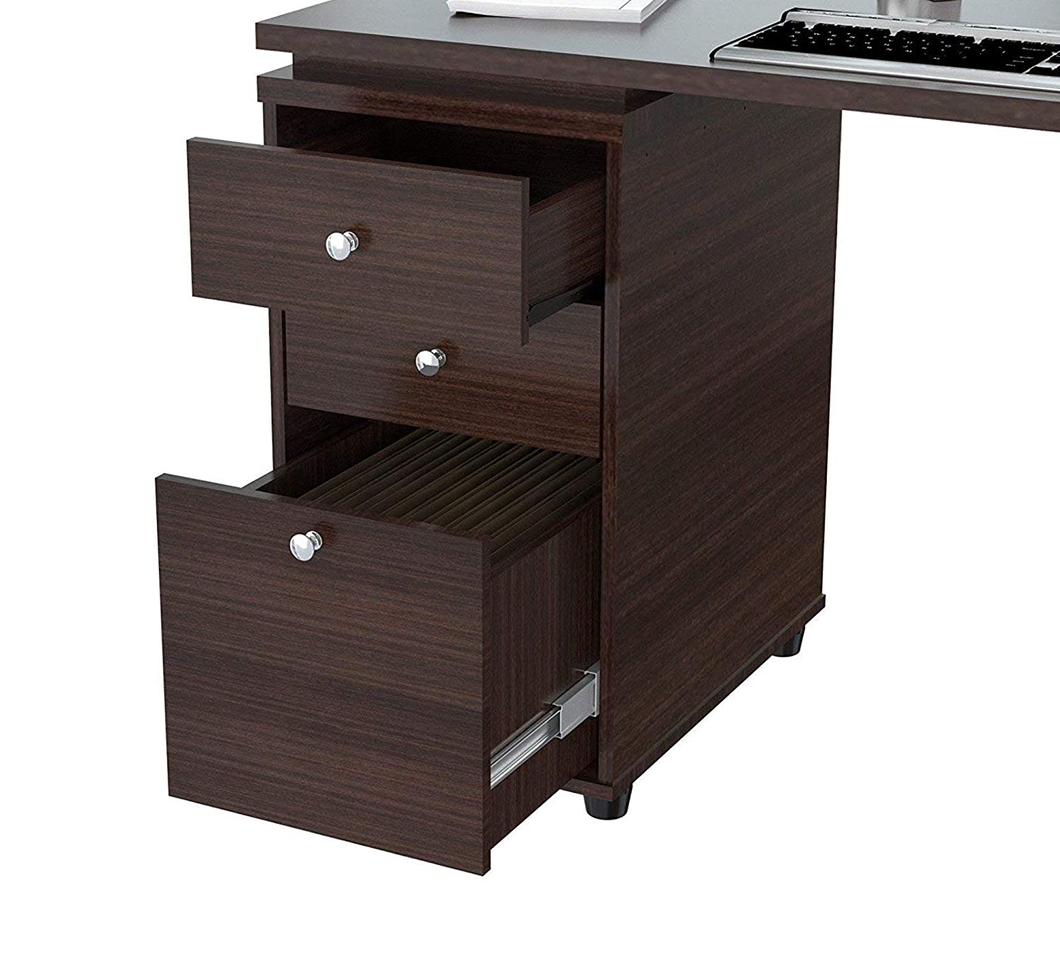 Computer Study Table with Side Shelves & Drawers in Wooden L-shaped