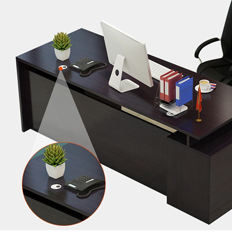 Director & Executive L-Shape Office Table Modern Luxury Desk Made in Particle Board with Side Unit Drawer, Storage, Wire Manager & CPU Storage - Brown