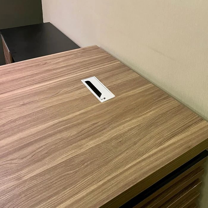 Director and Executive L-Shape Office Table Made in Particle Board with Side Unit Storage & Drawer, Wire Manager & CPU Storage - Brown