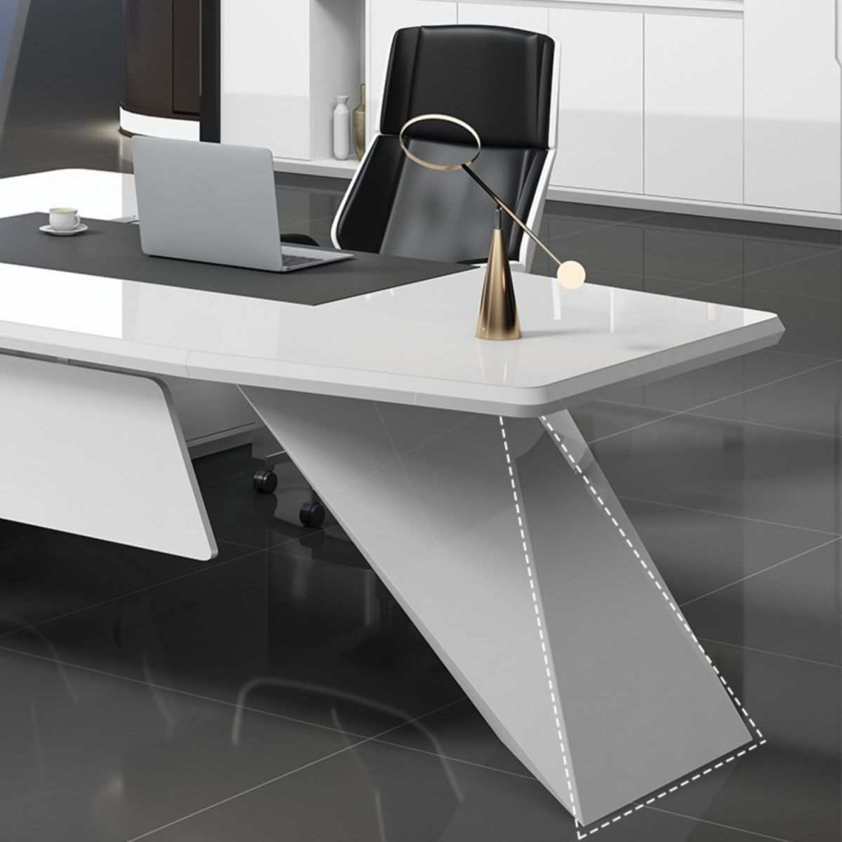 Luxury Director L-Shape Office Table Desk Made in Plywood with Veneer Wire Manager Drawers Lockable and Storage for a Modern Workspace - White