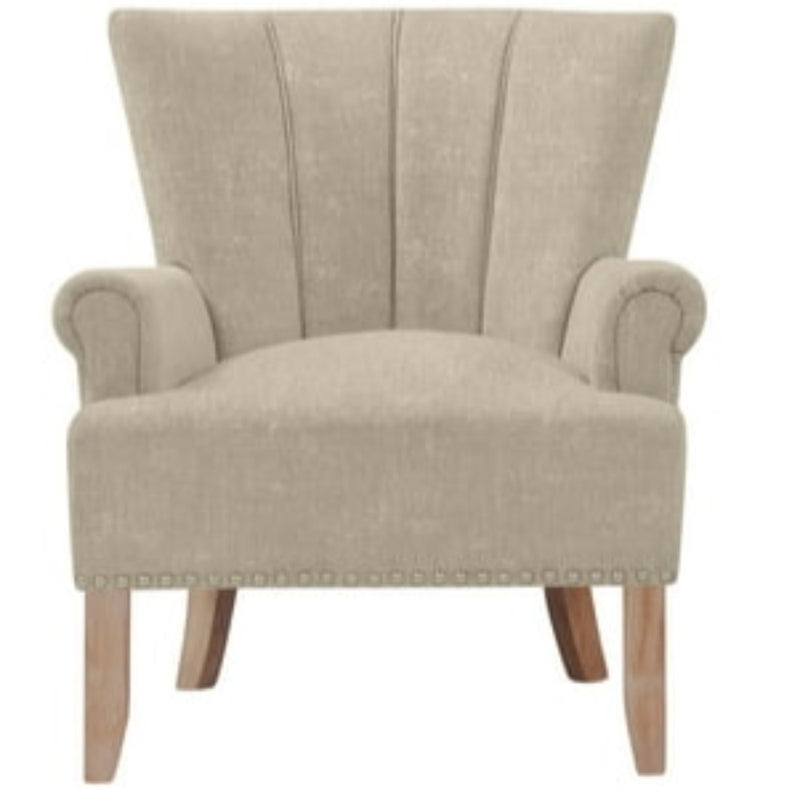 Wide Tufted Armchair with Teak Wood Legs