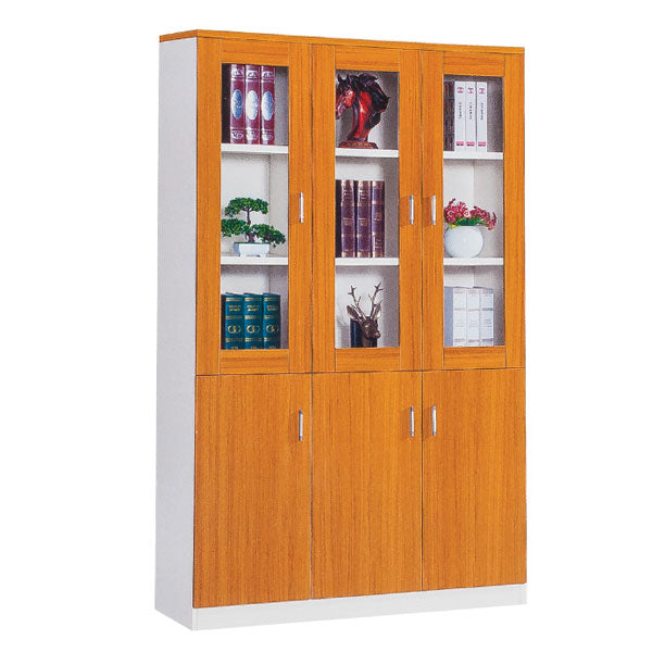 Wooden Filing Cabinet with 3 Glass Doors