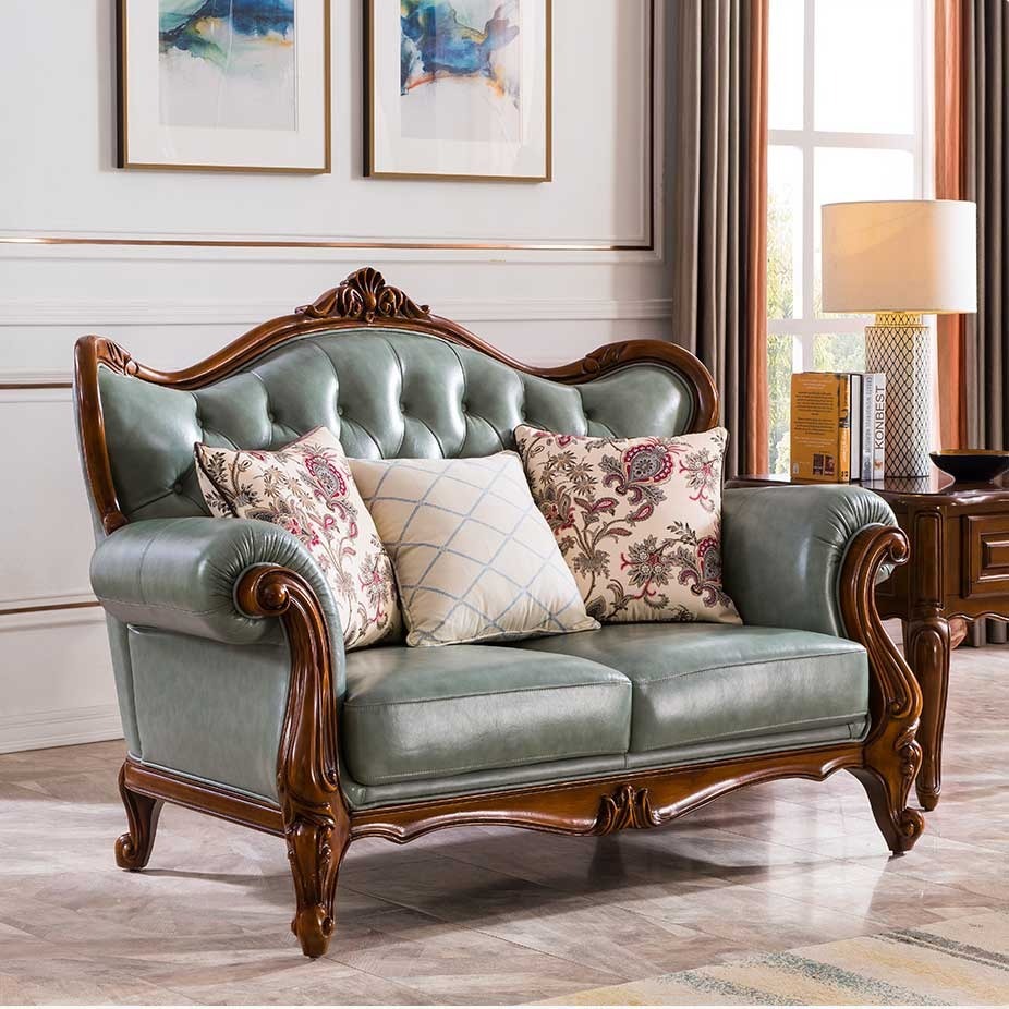 3-Seater Carving Sofa for Living Home PU leatherette Upholstery and Premium Quality Wood and Soft Seating 
