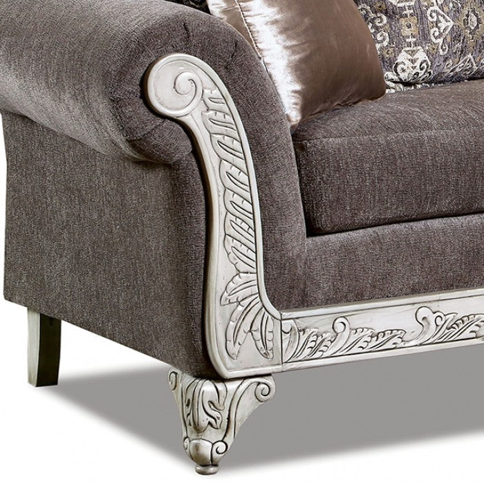3-Seater Sofa for Living Rooms, Luxury Carved Fabric Sofa with Designer Cushions