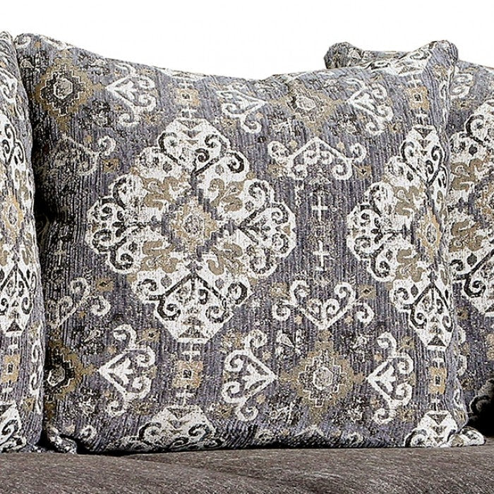 3-Seater Sofa for Living Rooms, Luxury Carved Fabric Sofa with Designer Cushions