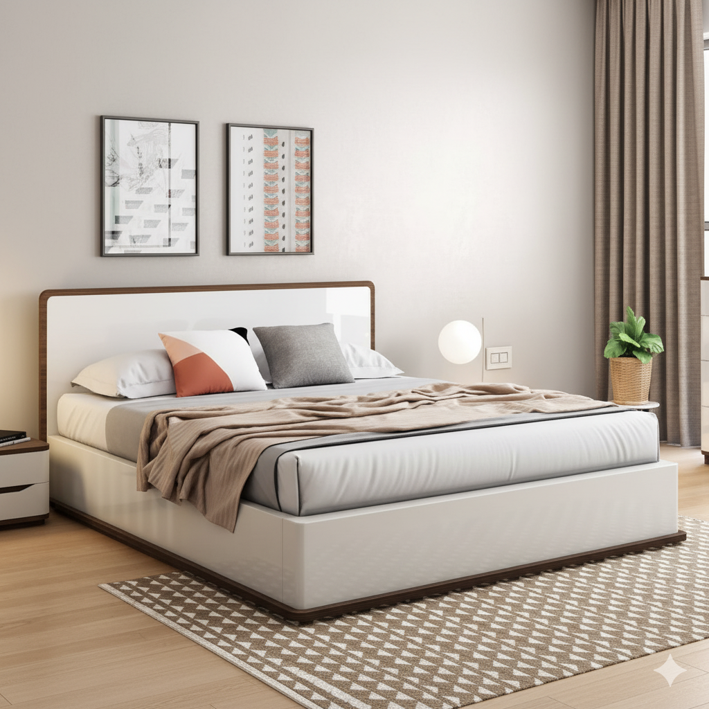Queen Size Wooden Bed Modern Design with Wooden Frame & Premium Laminate for Superior Comfort & Functionality
