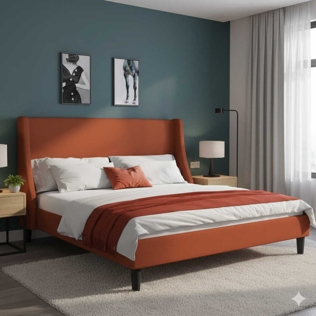 Luxuary Bed in King Size with Plywood Frame, 54″ High Button- Sleepwell