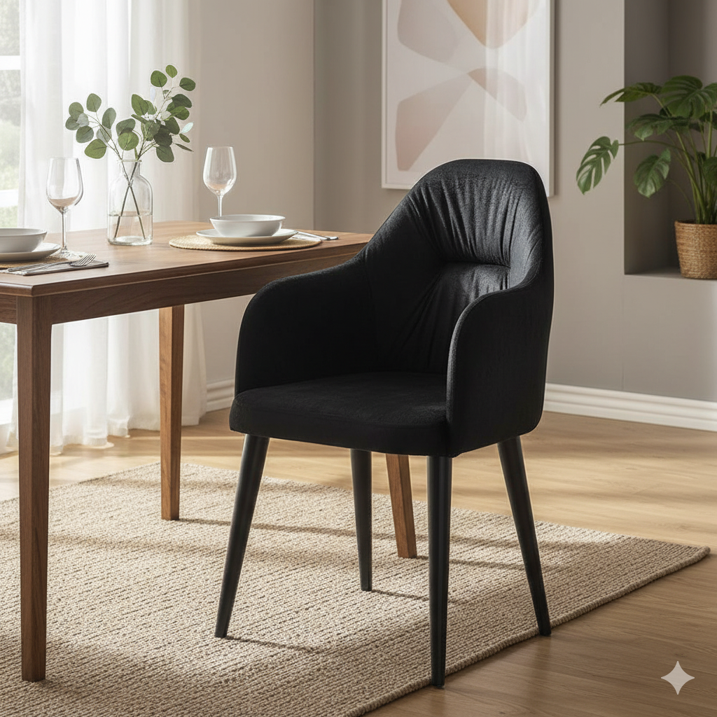 Elegant Black Velvet Dining Chair with Sturdy Legs - Modern Home Furniture & Kitchen Seating