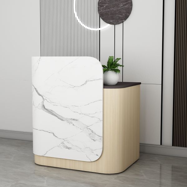 Reception Table Made in Plyboard and Laminate with 2 Drawers & storage - White & Grey