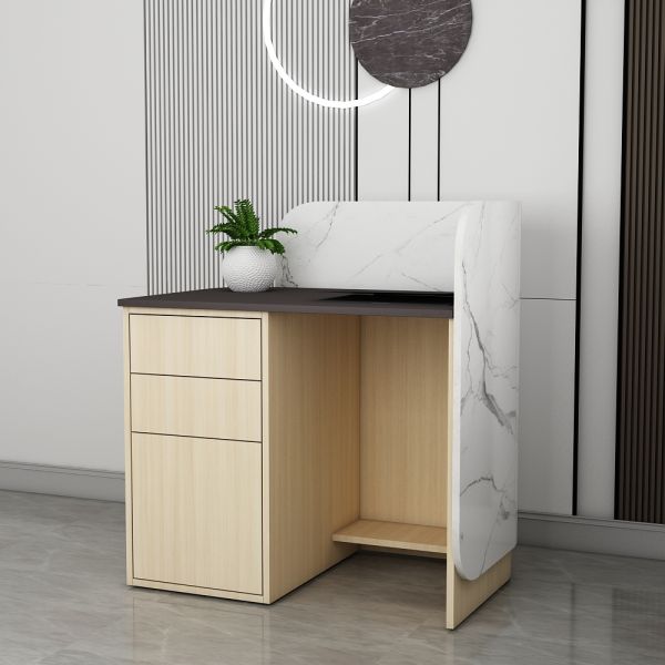 Reception Table Made in Plyboard and Laminate with 2 Drawers & storage - White & Grey