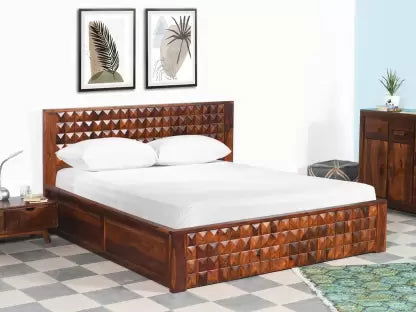 King Size Bed in Solid Wood Honey Finish -