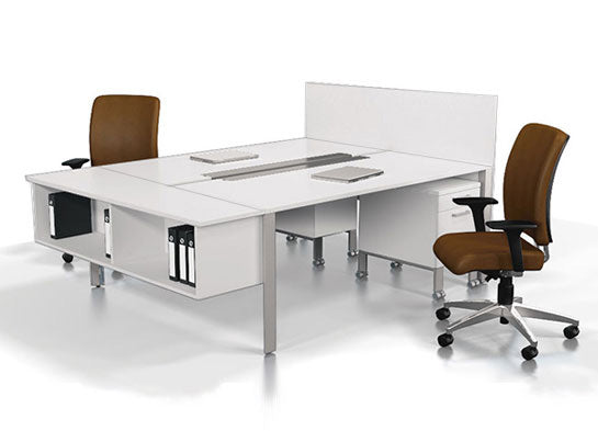 Linear Workstation Table with Aluminium Based Panel with Drawer Pedestal & Metal Legs