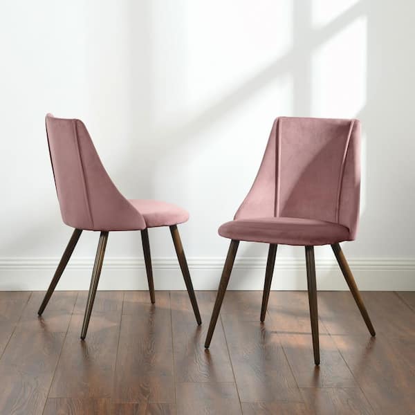 Pink Dining Chair with Wooden Frame Base