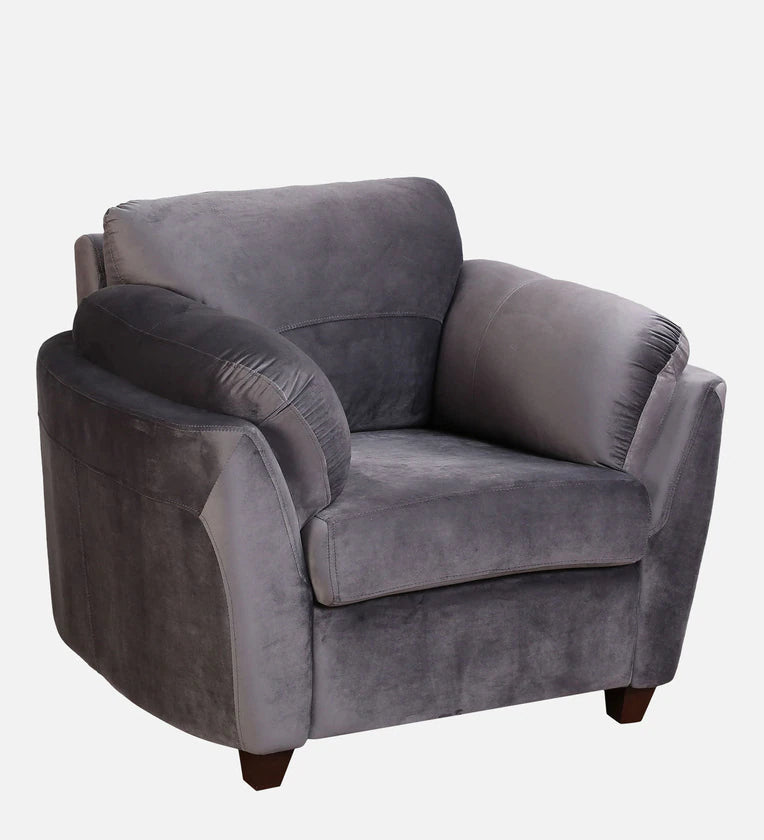 Single Seater Sofa Velvet Fabric With Solid Wooden Frame, Armchair -
