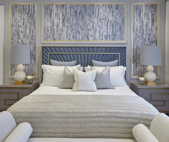 Elegant Luxury King Size Bed with Plush Foam, Stainless‑Steel Headboard, Solid‑Wood Frame, Metal Feet