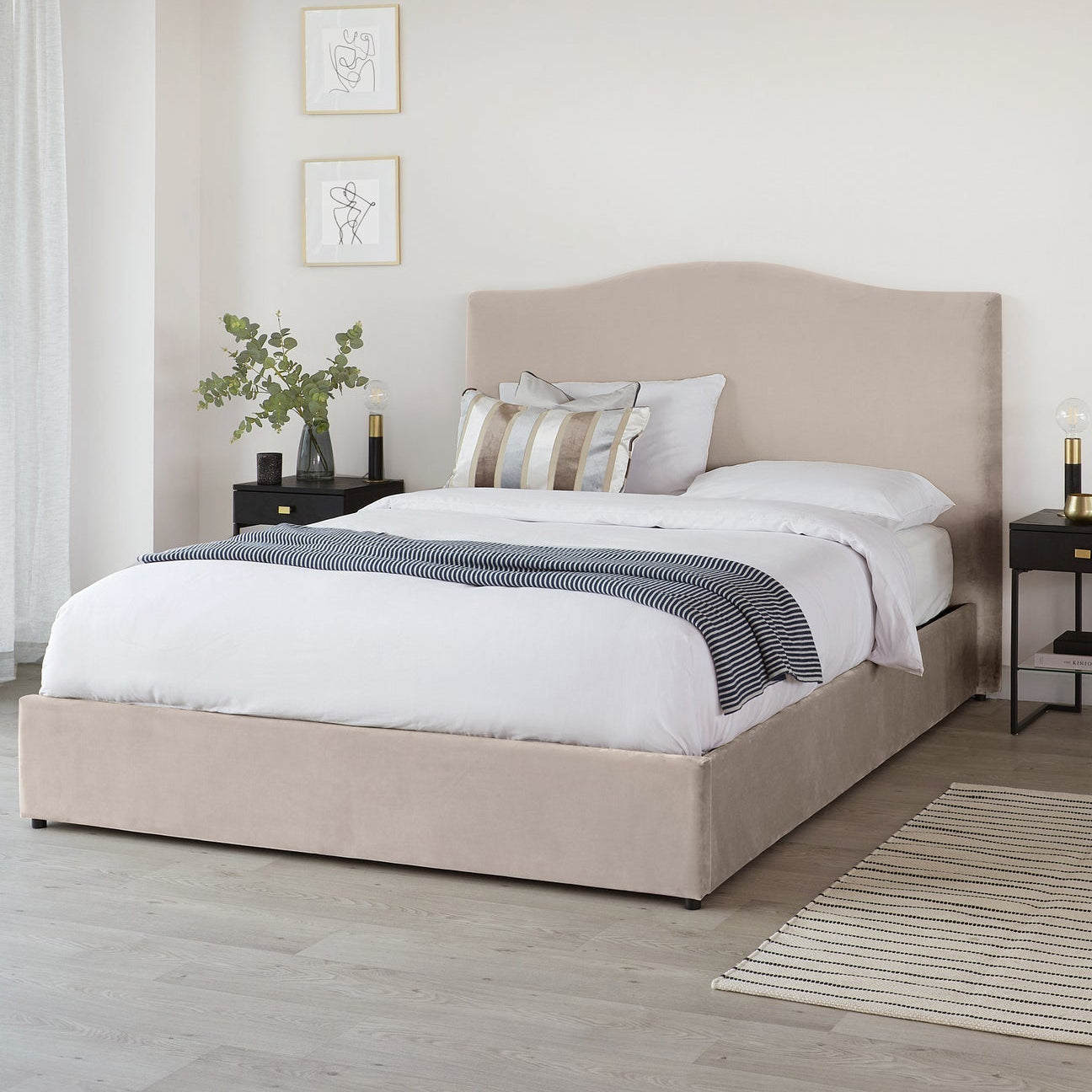 Velvet Double Bed With Hydraulic Storage -