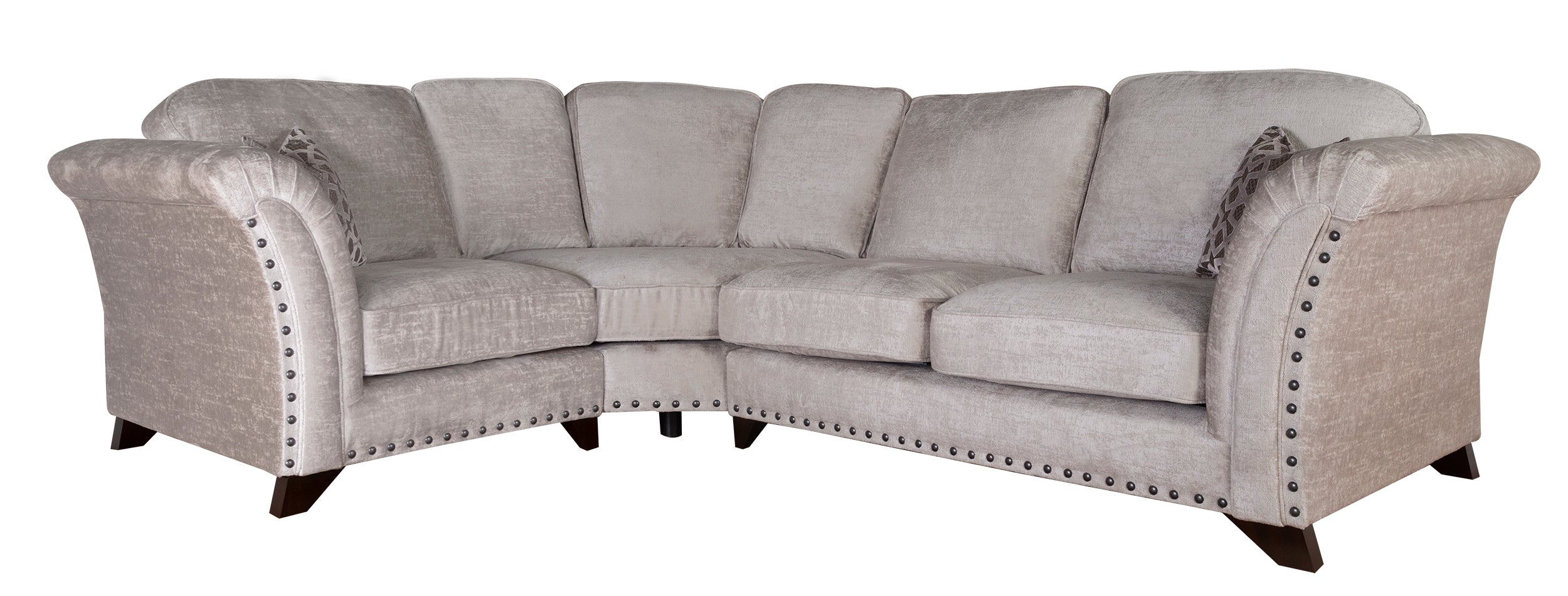 Luxury L-Shaped Sectional Sofa with Designer Cushions – Elegant Velvet Finish for Modern Living Rooms