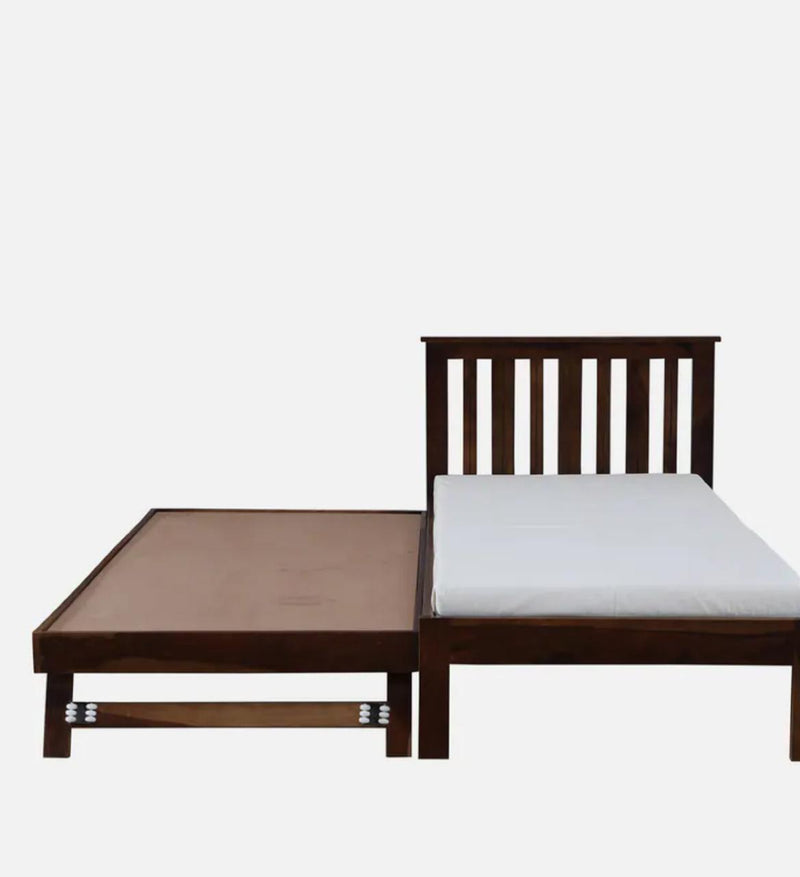 Trundle Solid Wood Single Bed In PU Finish