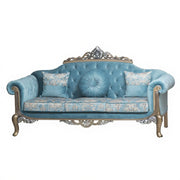 3-Seater Hand-Carved Teak Wood Sofa with Metallic Gold and Silver Polish and Custom Quilted