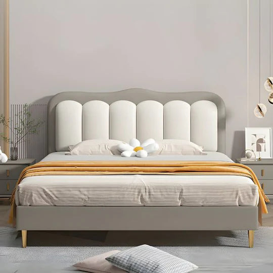 Leatherette King Size Bed – Solid Wood Frame, High-Density Foam Padded, Headboard, Metal Legs