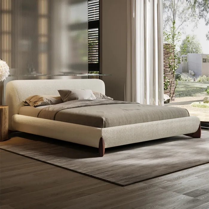 Modern White Boucle Bed – Upholstered, Plywood Frame, 36″ Headboard Height, Easy-Assembly,(Queen/King)
