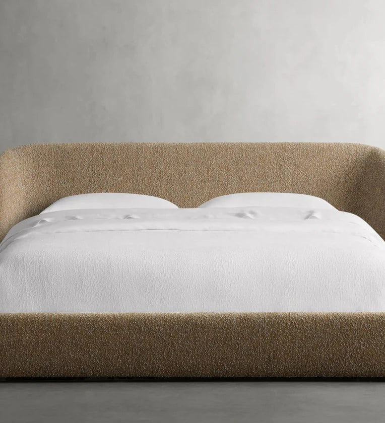 King-Size Bed Brown Fabric – Stylish Fabric Upholstery, Solid Built, Plywood, Raised Platform, Easy Self-Assembly, No Storage