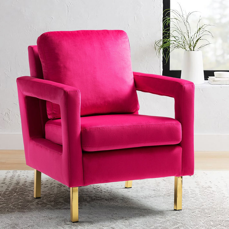 Velvet Accent Chair with Gold Metal Legs, Modern Comfy Upholstered Armchair with Removable Back Cushion,