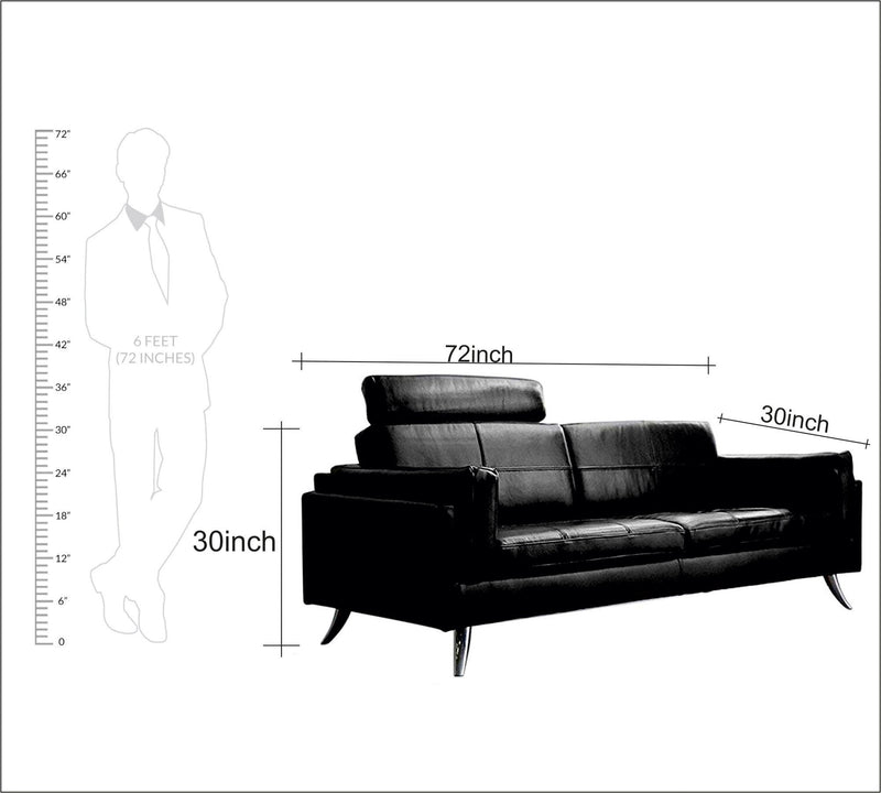 3 Seater Leatherette Sofa Metal Legs