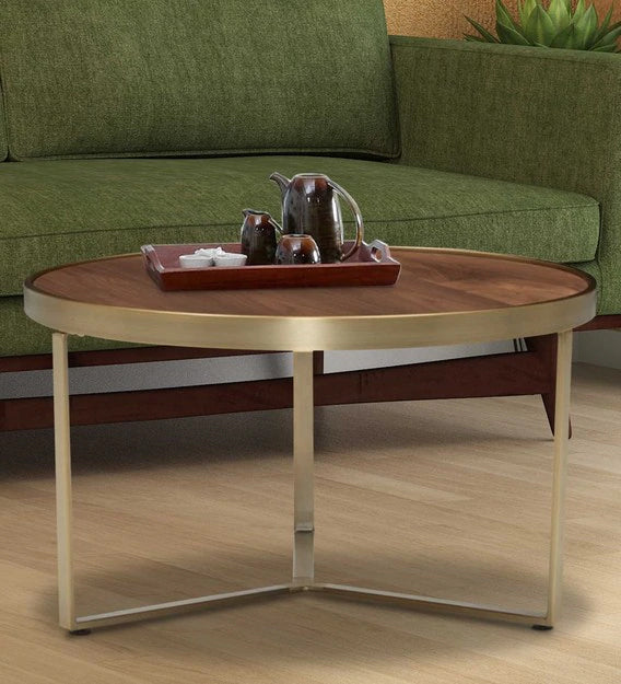 The Metal Frame Base Wooden Top Coffee Center Table - Walnut